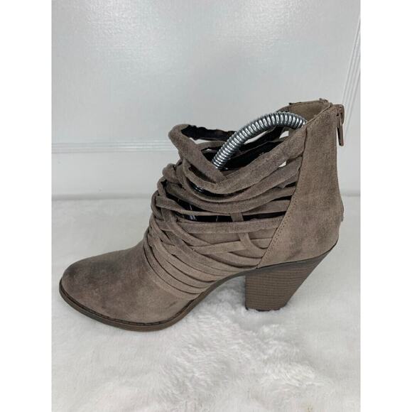 Fergalicious Womens Size 8.5M Braided Ankle Heeled Boots Taupe Faux Suede - Picture 5 of 8